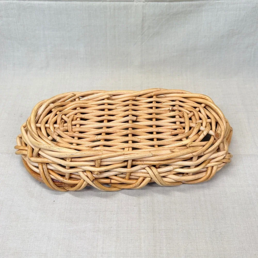 Vintage Natural Woven Rattan Wicker Oval Bread Fruit Basket Tray Co Decorn
